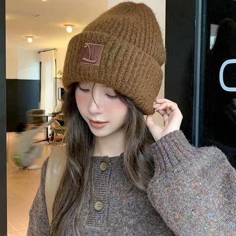 韓国風 顔を小さく見せる 刺繍 ゆったり ニット帽  カシミヤ