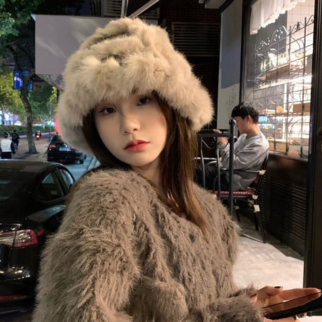 秋冬 厚手 かわいい ウサギの毛 顔を小さく見せる フィッシャーマンハット  ウサギの毛