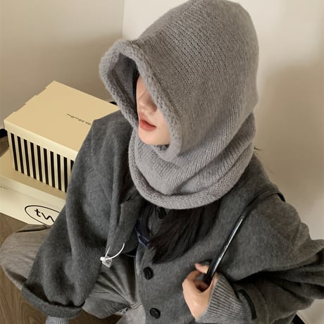 秋冬シーズン ネックウォーマー 一体型 ニット ヴィンテージ バラクラバ  ニット