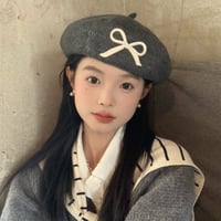 甘美 メリノウール 刺繍 顔を小さく見せる リボン オクタゴンハット  ニット