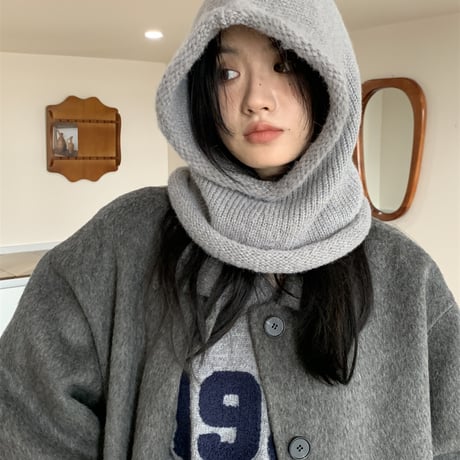 秋冬シーズン ネックウォーマー 一体型 ニット ヴィンテージ バラクラバ  ニット