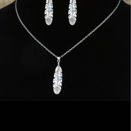 012.インディアン シルバー ターコイズ フェザー & ピアス ユニセックス