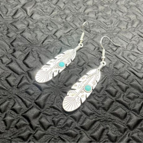 012.インディアン シルバー ターコイズ フェザー & ピアス ユニセックス