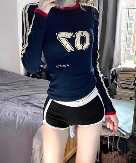 ラグラン バイカラー 3本ライン タイト セットイン トップス  Tシャツ 春秋 コットン レディース