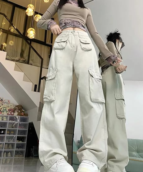 ハイストリート 作業着パンツ ストレート ワイドパンツ  ジーンズ デニム ユニセックス