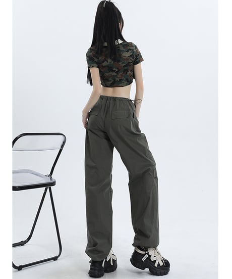 欧米風潮 クールな抽紐  アメカジ ヒップホップ ワイドパンツ 無地 ポリエステル ユニセックス