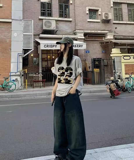 アメリカン レトロ ストレート ルーズ バギージーンズ ワイドパンツ