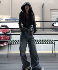フード付き ニット スリム 細見え ショート  無地 春秋 ニット レディース