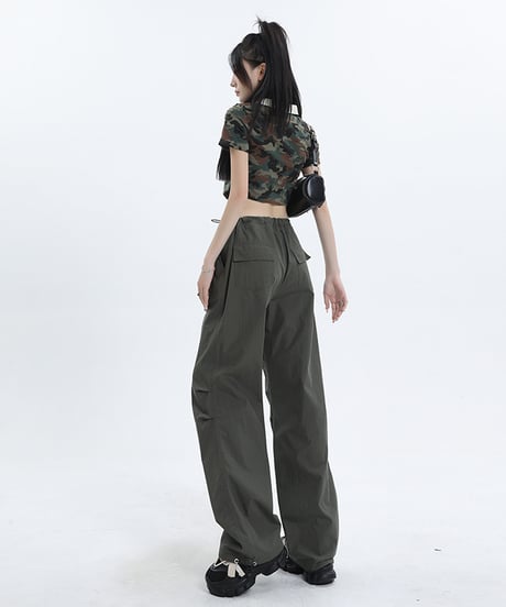 欧米風潮 クールな抽紐  アメカジ ヒップホップ ワイドパンツ 無地 ポリエステル ユニセックス