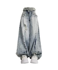 レトロ ランプパンツ 穴あき ジーンズ  ジーンズ デニム レディース
