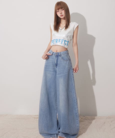 2025新作 夏の薄手テンサ牛仔パンツ 浅ブルー ワイドレッグ ストレート