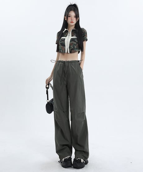 欧米風潮 クールな抽紐  アメカジ ヒップホップ ワイドパンツ 無地 ポリエステル ユニセックス