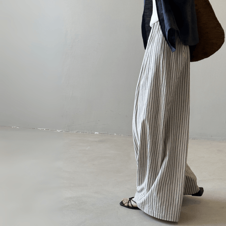 linen blend stripe widepants　MA1578