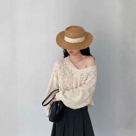 textured v-neck knit pullover　MA1768