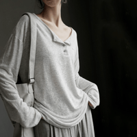 side drawstring sheer henley neck cutsew　MA1946