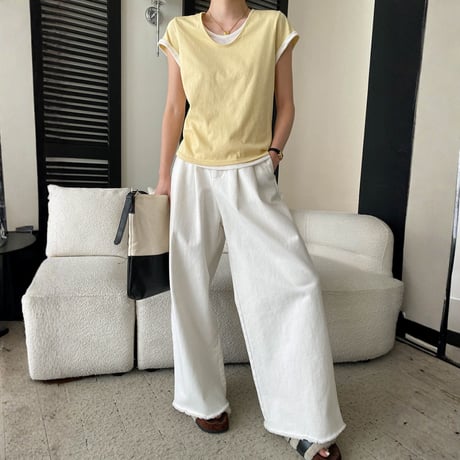 fake layered v neck short sleeve t　MA1955