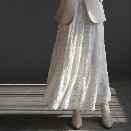 embroidered lace midi flare skirt　MA1831