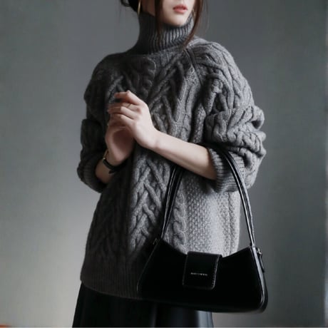 chunky cable knit turtleneck sweater　MA1665