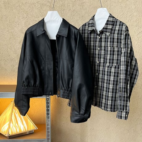 cropped faux leather zip jacket　MA1865