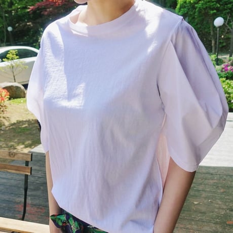 white lantern sleeve round neck t　MA1958