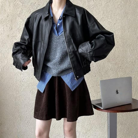 cropped faux leather zip jacket　MA1865