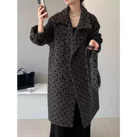 dot gray long coat　MA1332