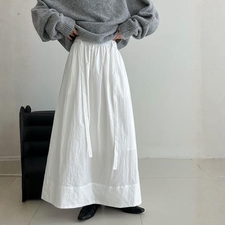 ribbon belt gather flare skirt　MA1909