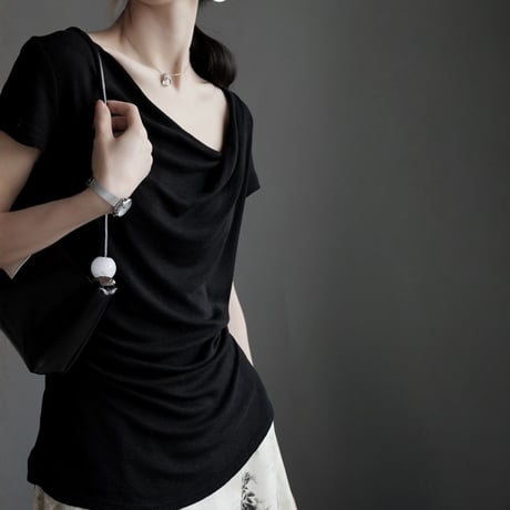 asymmetrical draped short sleeve top　MA1945