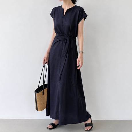 sleeveless waist ribbon maxi dress/3color　MA1989