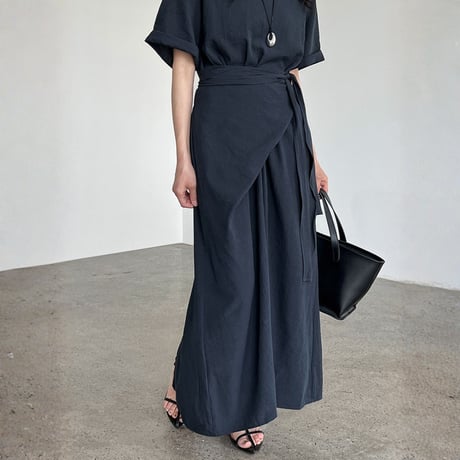 waist belt wrap design long onepiece　MA1982