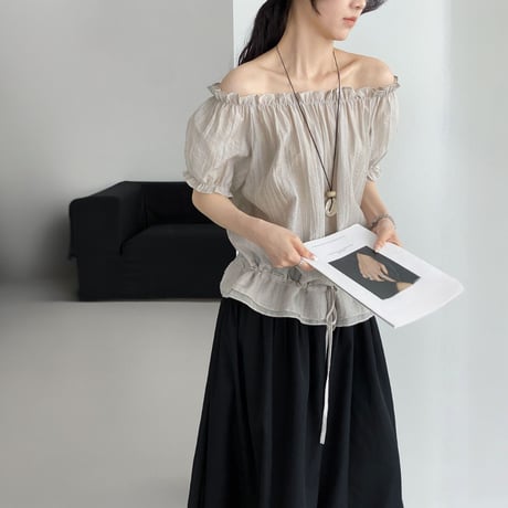 off shoulder puff sleeve drawstring blouse　MA1973