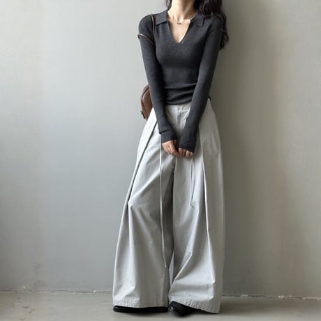 deep v-collar rib knit top　MA1654