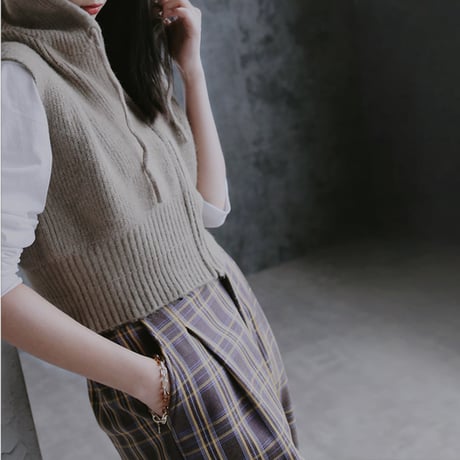 short hood zip knit vest　MA1860