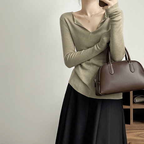 french v-neck open long sleeve knit　MA1631