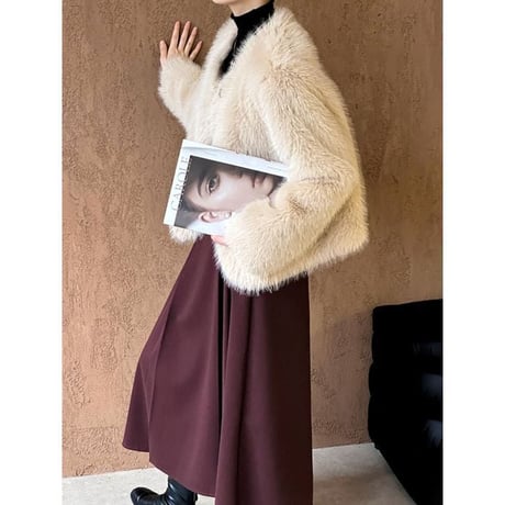 fluffy collarless jacket　MA1292