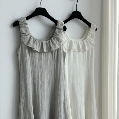 ruffle collar sleeveless a-line long one piece/2color　MA1986