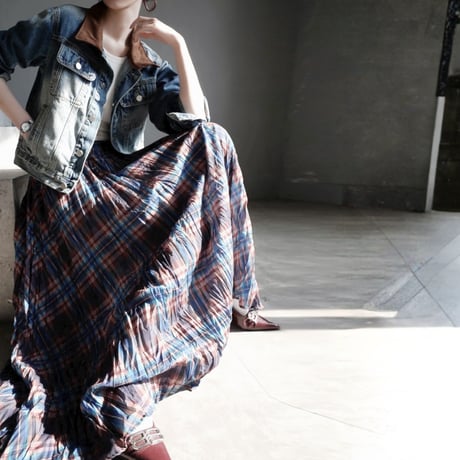 contrast check drape a line skirt　MA1920