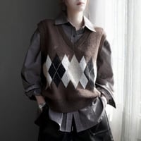 argyle knit v neck vest　MA1858