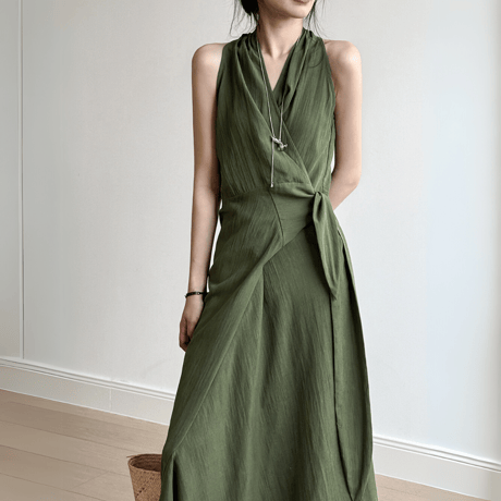 fluid drape vneck dress　MA1566