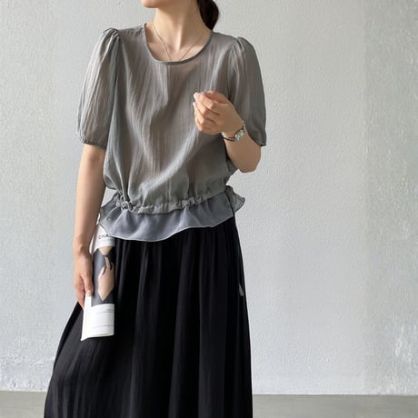 sheer layered drawstring puff sleeve blouse　MA1976