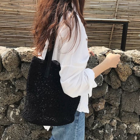 lace flower tote bag with pouch　MA1890