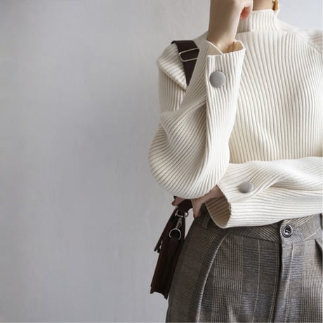 button sleeve half turtleneck knit　MA1666