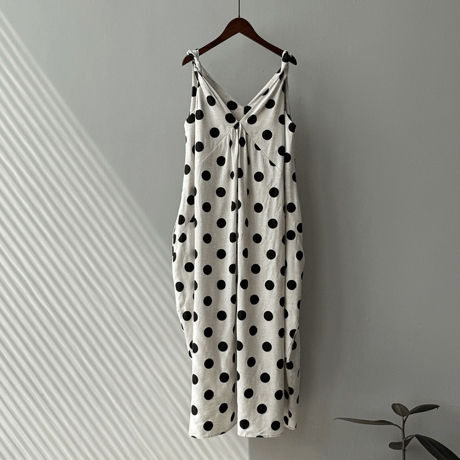 polka dot flare linen dress　MA1573