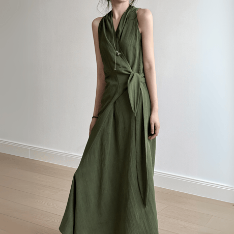 fluid drape vneck dress　MA1566