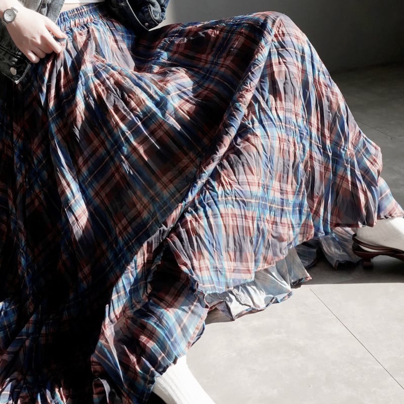 contrast check drape a line skirt MA1920 | MaiA