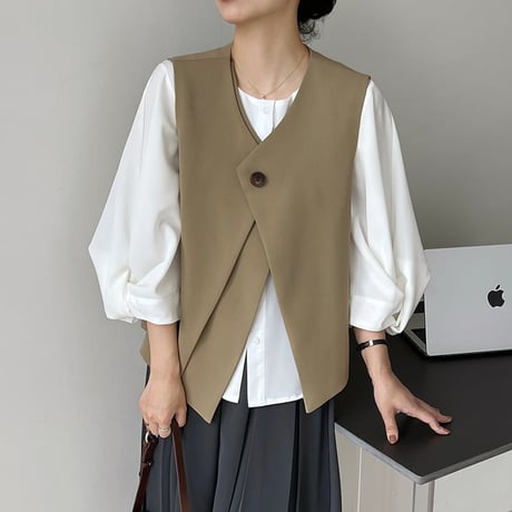 one button V-neck gilet　MA1158