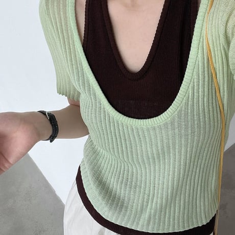 fake layered halter neck knit tops　MA1956