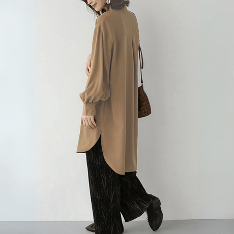 side-slit puff sleeve shirt dress　MA1642