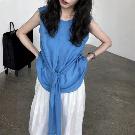 sheer waist ribbon sleeveless blouse　MA1983