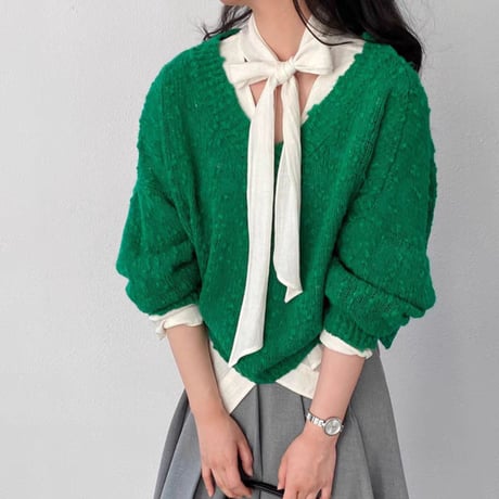 textured v-neck knit pullover　MA1768